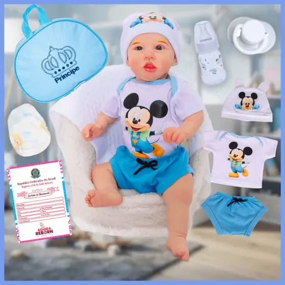 Bebê Reborn Boneco Realista Mickey Com Bolsa Maternidade Recém-Nascido Corpinho Em Silicone Envio Imediato - Variações
