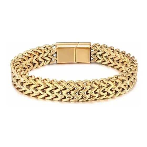 Pulseira Aço Titânio Masculina Dourado Grumet Fecho Magnétic