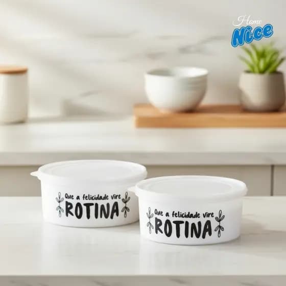 2 Potes Organizadores Premium 3 Litros Redondo - Plástico Branco e Preto