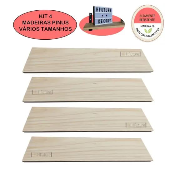 Kit 4 Tábuas de Madeira Pinus 60X20CM Prateleira Decoração Estante Rack Mesa Artesanato