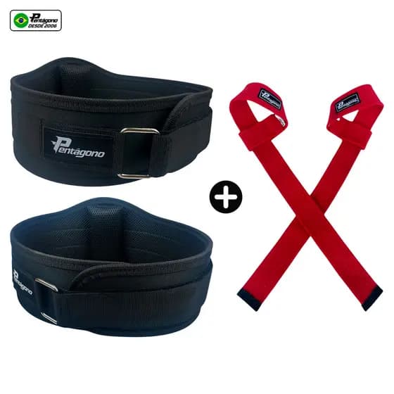 Kit Cinturão Musculação Agachamento NEW SPORT - Tamanho Único Ajustável + Par de STRAPS