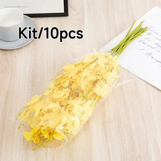 Kit C/10pcs de Orquídea Chuva de Ouro, Galhos Artificial para Arranjos, Flores pra Festa e Casamento