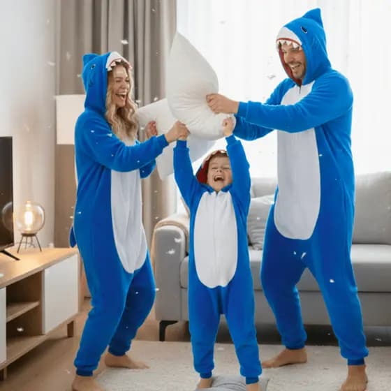 Pijama Cosplay Macacão Dinossauro Unicórnio Tubarão Vaquinha Infantil e Adulto