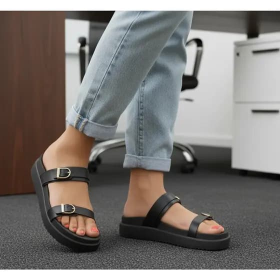 Sandalia Preta Feminina Papete Confortavel Pratica Casual Dia aDia Casual