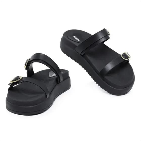 Sandalia Feminina Papete Preta Confortavel Leve Praia Laser Trabalho - KLON-