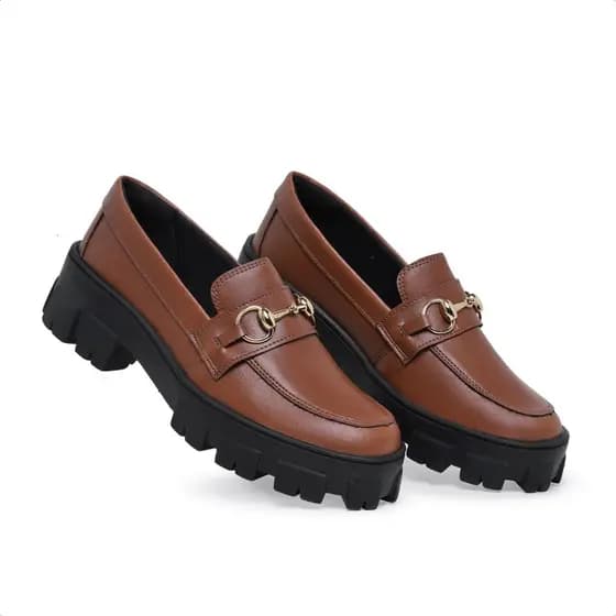 Sapato Feminino Mocassim Cor Capuccino Havana - Casual Trabalho Laser - Confortável e antiderrapante Marca KLON