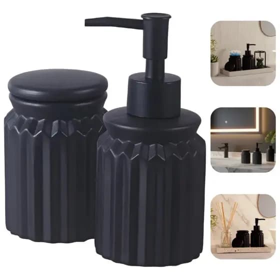 Conjunto Saboneteira Cerâmica 2 Peças Para Banheiro