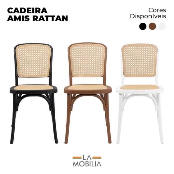 Cadeira Amis Com Assento Rattan Sala de Jantar Empilhavel