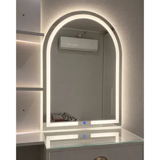 Espelho Janela Oval Arco 3 Cores LED com Botão Touch Iluminação Banheiro Penteadeira