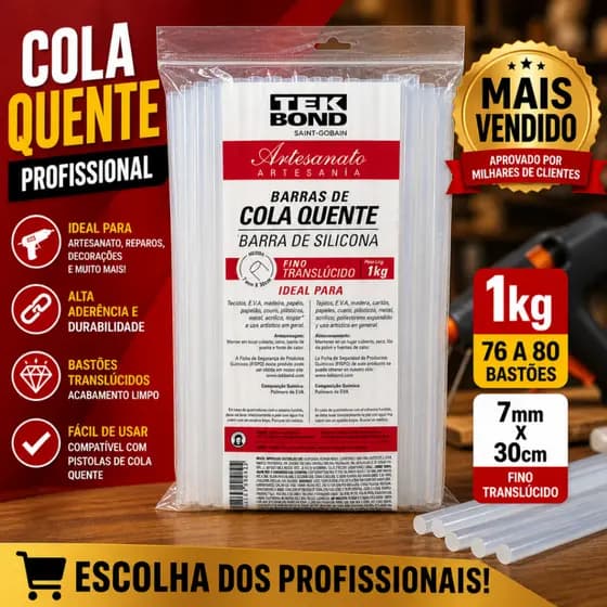 Tekbond Cola Quente Bastão Fina 1kg Translúcida – 78 a 80 Bastões 7mmx30cm