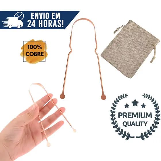 Limpador Raspador de Língua 100% Cobre Puro Ayurveda Higienizador Bucal Lingual - Modelo Premium