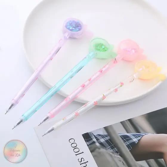 Caneta gel glitter gatinho kawaii