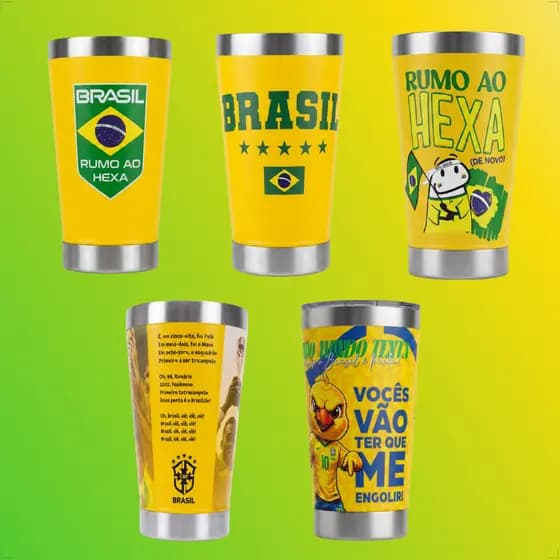 KIT 5 Copo Térmico 360 HD 473 ml Estampa Seleção Brasileira