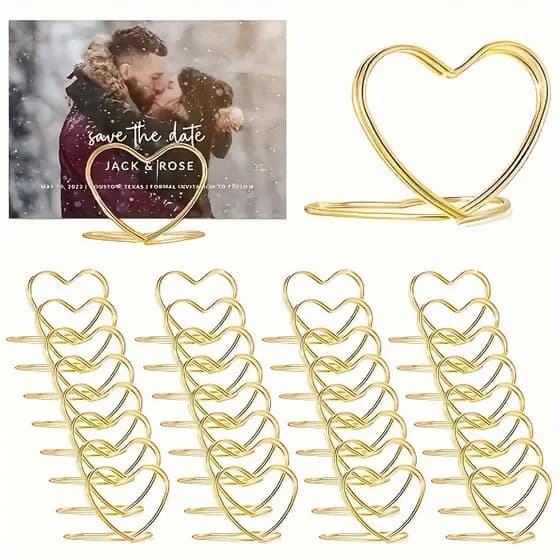10/20 Pçs Forma De Coração Metal Foto Clipe Stands Mesa De Casamento Número Nome Lugar Titular Do Cartão Para Festa De Aniversário Decoração Casa Mensagem Sinal
