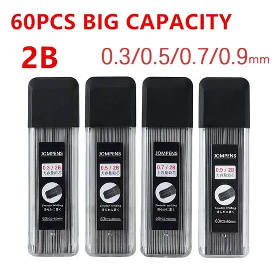 Recarga De Lápis 2B 0.3mm 0.5mm 0.7mm 0.9mm Grafite Mecânico Plástico Recargas De Substituição Automática