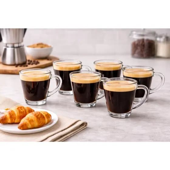 CANECA EM VIDRO 70ML 06PCS - JOGO DE XÍCARAS DE CAFÉ