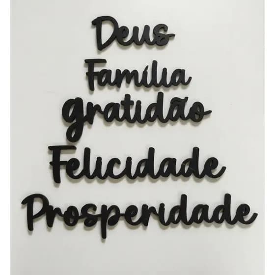 Kit Palavras Decorativas em MDF – Deus, Família, Gratidão, Felicidade e Prosperidade