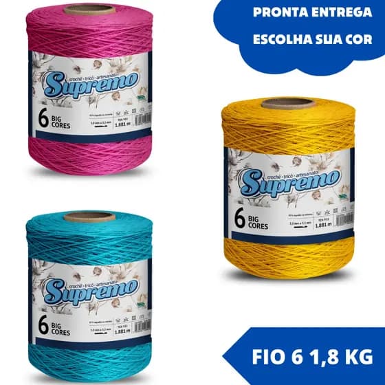 Barbante Supremo BIG CONE 1,8Kg Número 6 - Crochê - Escolha Cor