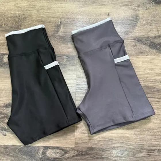 Kit 2 Shorts Feminino Line Due Bolso Lateral Corrida Ciclismo Roupa Academia Fitness Sem Transparência