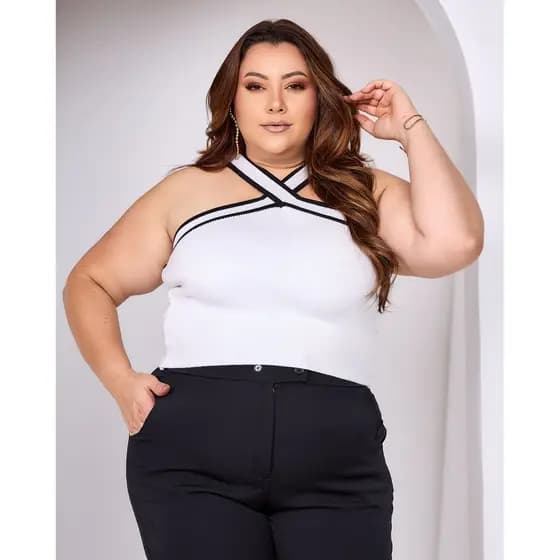 Cropped Alça Cruzada de Tricot Plus Size Modal Premium Verão