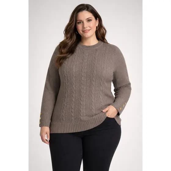 Blusa Tricot Feminina Plus Size GG veste do 48 ao 52 com Trança e Botões Manga Inverno
