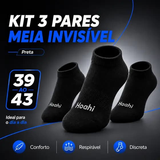 Kit 3 Pares Meia Invisível Hoahi Sapatilha Soquete Cano Baixo Algodão Unissex Antiderrapante