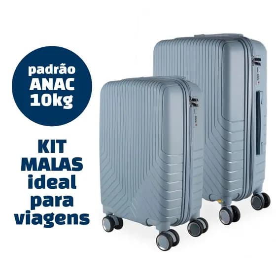 Conjunto 2 Malas Viagem P e M Polipropileno Rígida Rodas 360° Cadeado Senha Bagagem Bordo ANAC