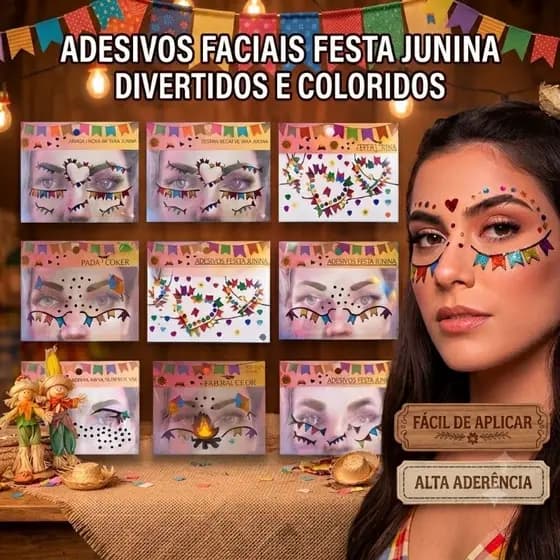 Adesivo Facial Festa Junina - Brilho de Strass, Glitter- Arraial - Festa Junina