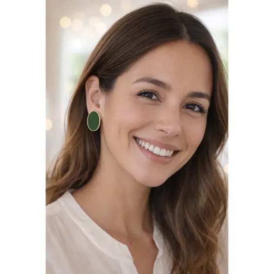 Brinco Feminino Borda Dourada Resina Esmaltada Chic Tendência Moderna