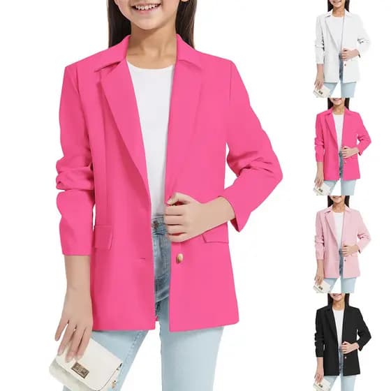 Jaqueta Blazer De Manga Comprida Para Meninas Com Lapela Entalhada Terno Casual