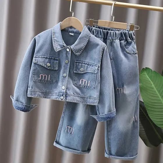 Conjunto Jeans De Inverno Para Meninas , Manga Comprida , Calça , Roupa Aconchegante De 3 A 13 Anos