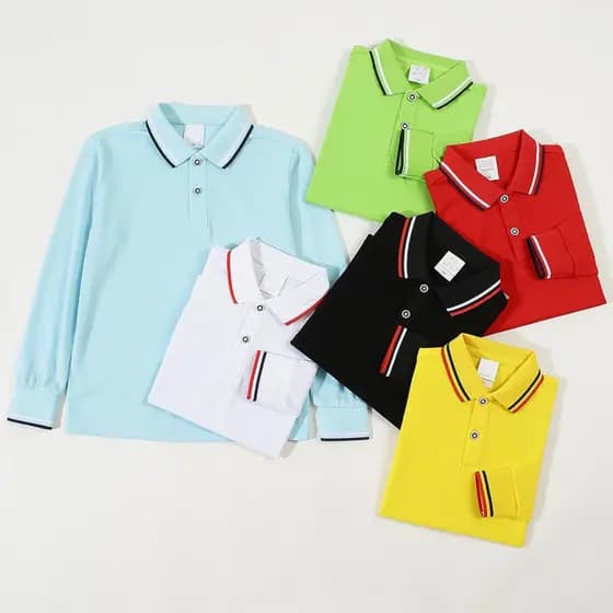 Camisa Polo Infantil De Manga Comprida Com Fecho De Botão E Top Escolar