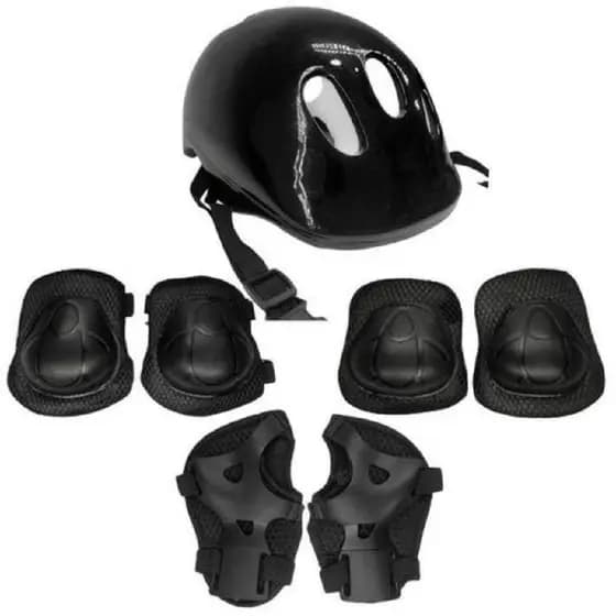 Kit de Proteção Infantil Capacete Com Joelheira Cotoveleira 4 Anos+ P/ Skate Patins Preto