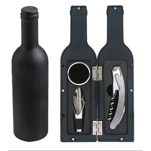 Kit Acessórios P/ Vinho em Garrafa 3 Peças Saca Rolhas Abridor - Luxo