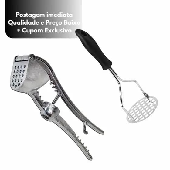 Amassador de Alho 5 em 1 + Amassador de Batatas Inox Perfeito para Cozinha