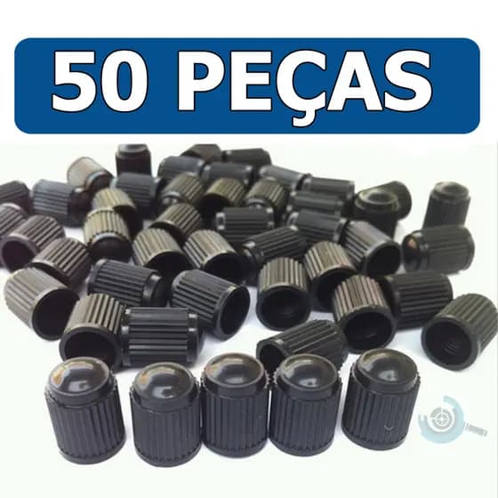 50 Tampas Válvula Bico Pneu Preto Carro Moto Plástico 50 Pçs