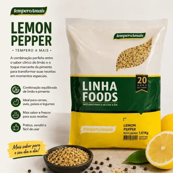 Lemon Peper/Pepper 1kg Tempero Carne Cortes Pacote Grande