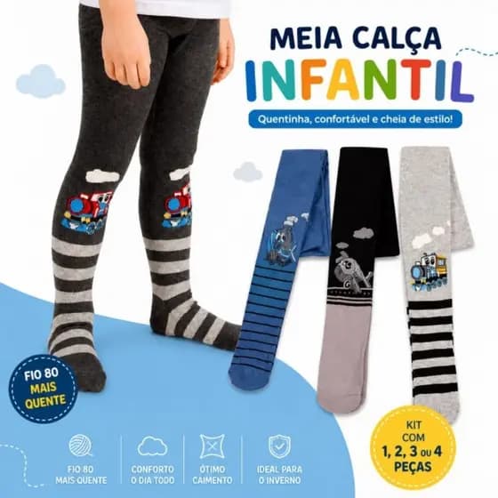 Meia Calça Com Pé Infantil Inverno Para Meninos/Meninas(Estilos aleatórios)