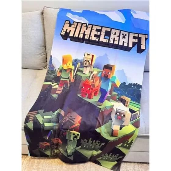 Toalha Infantil Minecraft Banho Praia Piscina Grande 140x70cm Estampada Personagens