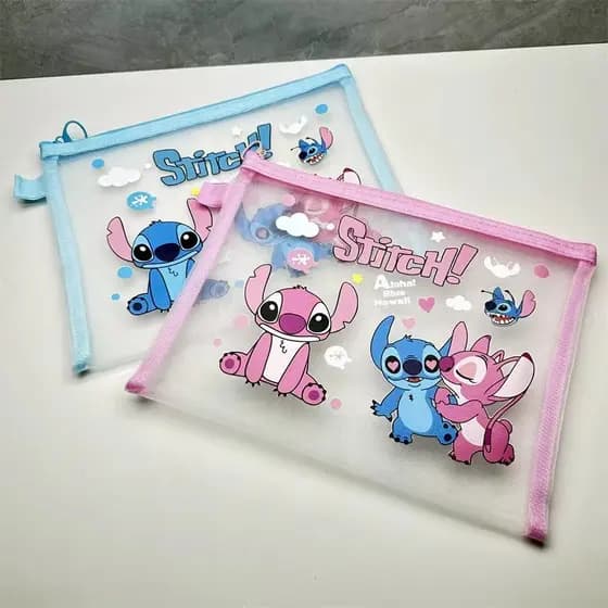Saco De Arquivo Anime Stitch A5 Cartoon Armazenamento Em Malha De Nylon Maquiagem Transparente Para Papelaria De Documentos Crianças