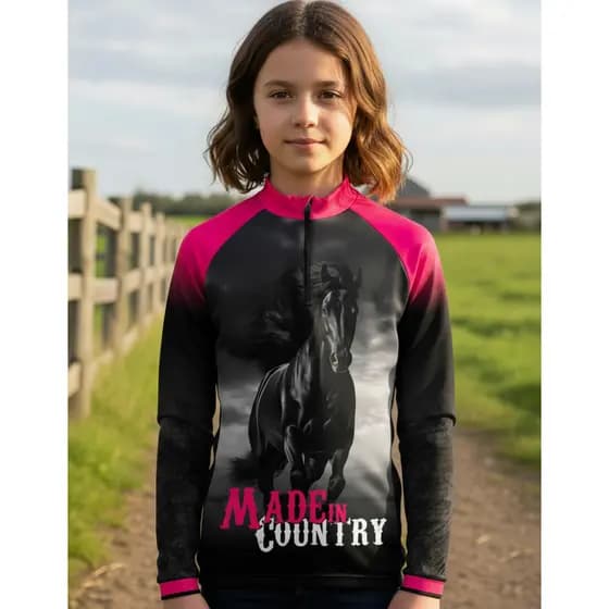 Camisa Infantil Cavalo Cavalgada Country Agro Manga Longa