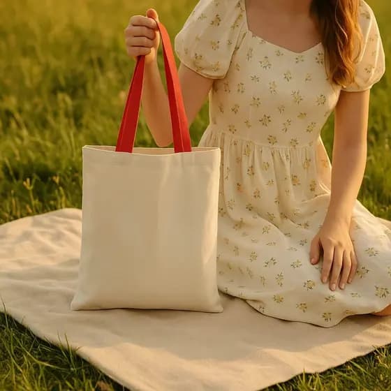 BOLSA ECOBAG LISA GRANDE ALÇA VERMELHA 32x38 CM 100% algodão cru 210 gramas
