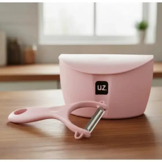 Kit Rosa UZ Saleiro E Descascador Artigos De Cozinha Plástico e Inox
