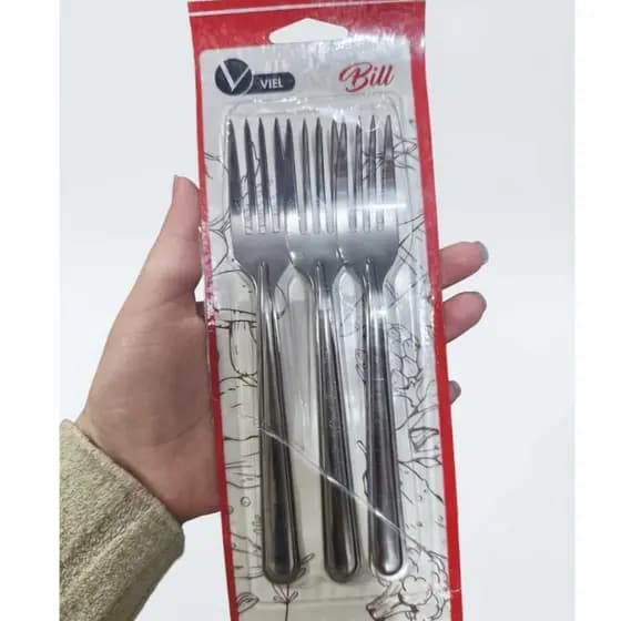 3 Garfos Mesa Viel Bill Aço Inox Premium Cartela 18cm