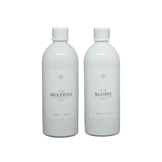 Kit 2pçs Frasco 500ml Branco Plástico Rótulo Multiuso e Álccol Com Tampa Rosca Para Organização