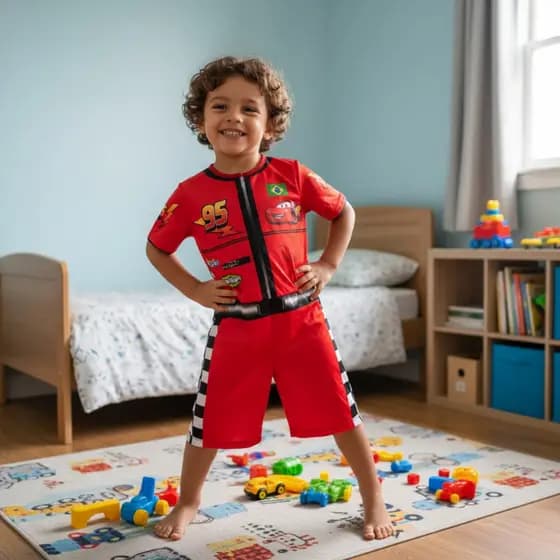 Roupa Fantasia Infantil Mcqueen Carros Menino Piloto