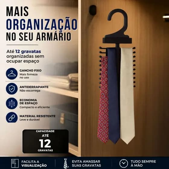 Suporte Cabide Gravata Cinto Organizador Lazer Acessório Preto