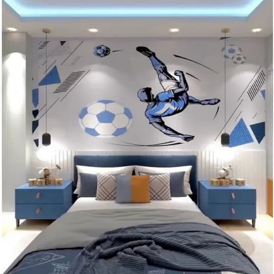 Papel de Parede Infantil Esporte Futebol Bola Lavável Auto Colante Decoração Menino