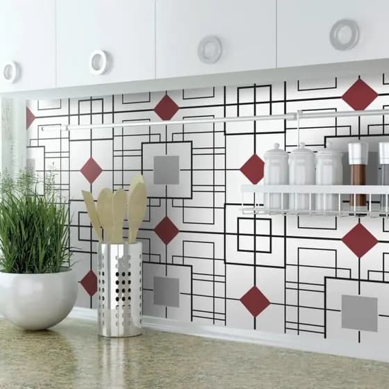 papel de parede para cozinha lavavel Geometrico Branco Personalizado