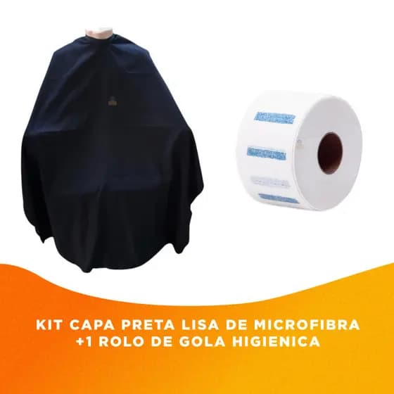 Kit Barbeiro Gola Higiênica KINDI + Capa Preta Lisa De Corte Com Zíper Em Microfibra Premium top